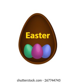Brown sweet chocolate egg in vector on white background.Milk chocolate egg in vector.
