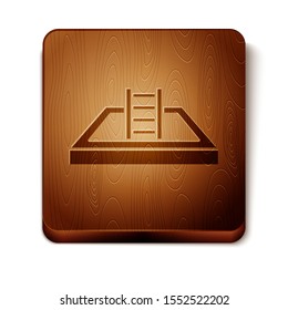 Brown Swimming pool with ladder icon isolated on white background. Wooden square button. Vector Illustration