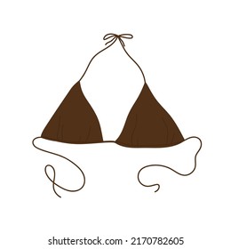 Brown swimsuit top. Beachwear, bikini top. Vector illustration in cartoon style. Isolated white background.