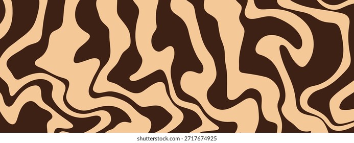 Padrão de espiral marrom com textura de creme de chocolate e vetor de onda fluente bg. Fundo de café abstrato mostra efeito de derretimento de doces para o design de arte de mármore doce.