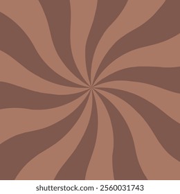 Brown swirling pattern background. Mocha Mousse 2025. Vortex starburst spiral twirl square. Helix rotation rays. Converging scalable stripes. Vector illustration.