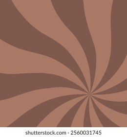 Brown swirling pattern background. Mocha Mousse 2025. Vortex starburst spiral twirl square. Helix rotation rays. Converging scalable stripes. Vector illustration.