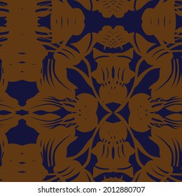 Diseño de patrón marrón simétrico floral sin costuras para textiles de moda y gráficos