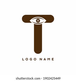 Brown T initial letter with eye logo template for business purpose