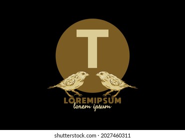 Brown T initial letter with twin bird design