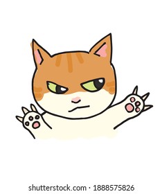 Brown tabby cat and nail hand writing vector cartoon illustration
