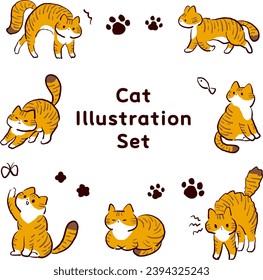 brown tabby cat pose illustration set
