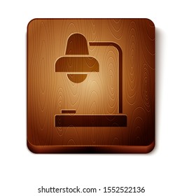 Brown Table lamp icon isolated on white background. Table office lamp. Wooden square button. Vector Illustration