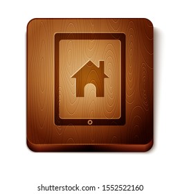 Brown Tablet and smart home icon isolated on white background. Remote control. Wooden square button. Vector Illustration