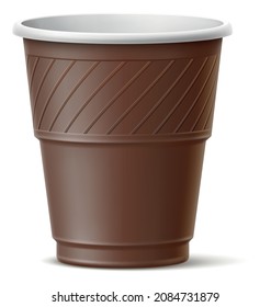 Copa de takeaway de color marrón. Contenedor plástico desechable realista