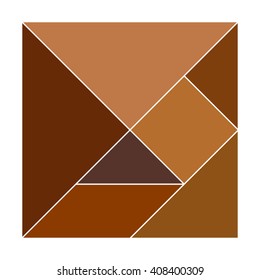 Brown tangram square. Traditional Chinese tiling puzzle tangram, board game for kids and adults. Classic version of tangram puzzle, seven tans geometric shapes triangle square parallelogram. Vector