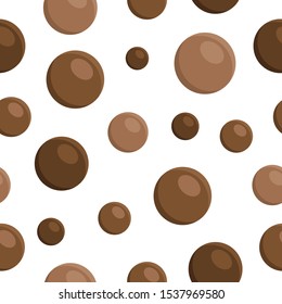 Brown tapioca balls on white background.Vector seamless pattern