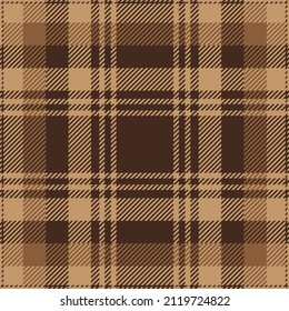 Brown tartan plaid. Scottish pattern fabric swatch close-up. 