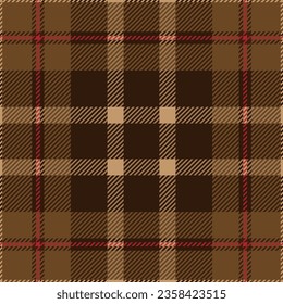 Brown tartan plaid. Scottish pattern fabric swatch close-up. 