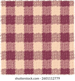 Brown tartan plaid seamless pattern with raw edges. Imitation of wool blanket. Vector