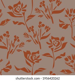 Brown Taupe Floral botanical seamless pattern background suitable for fashion prints, graphics, backgrounds and crafts