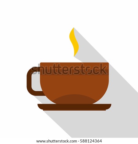 Brown tea cup and saucer icon. Flat illustration of brown tea cup and saucer vector icon for web isolated on white background