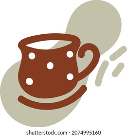 taza de té marrón con puntos blancos, ilustración, vector, sobre un fondo blanco.
