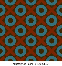 Brown, teal blue and deep red colors used in X and O in geometric, modern, clean background. Patter is seamless and repeating.