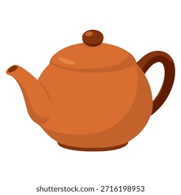 Bebida de bule de chá marrom cor plana vetor ilustração modelo design
