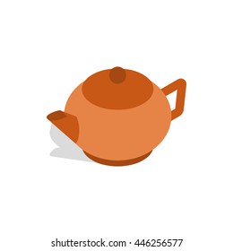 Brown teapot icon in isometric 3d style on a white background