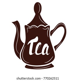 Brown teapot on a white background. Hand-drawn vector illustration.