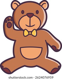 Brown teddy bear with bow tie Vector Illustration Icon. Flat Cartoon Style