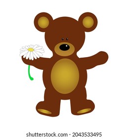 Oso de peluche marrón con flor chamomile en vector 