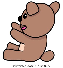 brown teddy bear doll cartoon, doodle draw kawaii. vector illustration art