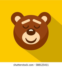 Brown teddy bear head icon. Flat illustration of brown teddy bear head vector icon for web isolated on yellow background