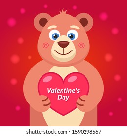 brown teddy bear with a heart in its paws. declaration of love. flat vector illustration.