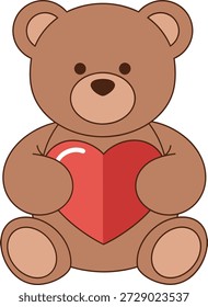Brown teddy bear holding a red heart