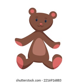 Brown teddy bear for kids vector illustration. Cute plushy toy for children, nursery element isolated on white background. Childhood, entertainment concept