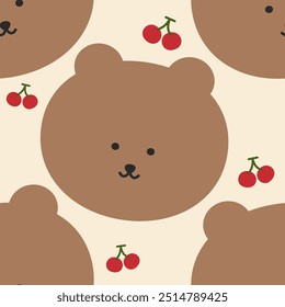 Urso de pelúcia marrom com Little Cherry padrões sem emenda papéis de parede de fundo 