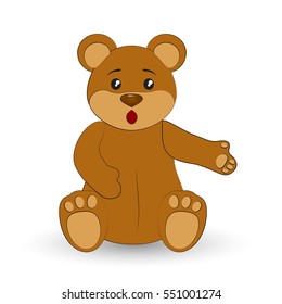 Brown teddy bear on white. Vector illustration.