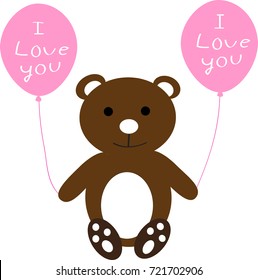 
Brown teddy bear with pink  balloons,I love you greeting card