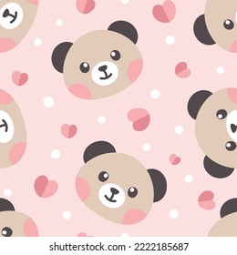 brown teddy bear with pink hearts and dots, kids seamless pattern background, vector design for wrapping paper, fabric and textile print.