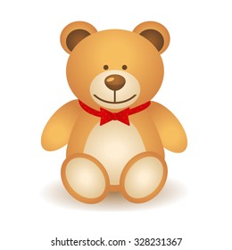 Brown Teddy Bear with red bow isolate on white background, Teddy bear Clip Art, Cute bear, Bear Cartoon Character - Cartoon Clip Art