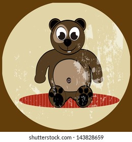 brown teddy bear smiling framed vintage circular figure.