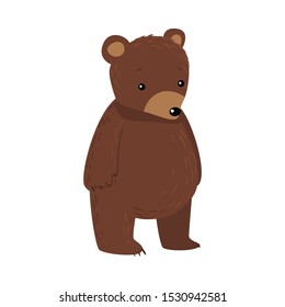 Brown teddy bear standing and looking ahead vector illustration