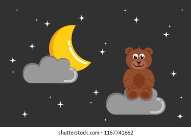 brown teddy bear star night dark sky vector illustration EPS10