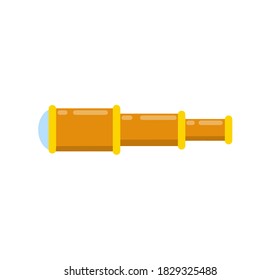 Brown Telescope. Retro objects for research. Cartoon flat illustration. Flat cartoon isolated on white. Search for pirate treasure, travel and discovery
