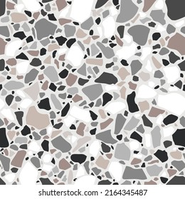 Brown terrazzo seamless texture. Floor tile, polished stone pattern. Marble surface. Vector abstract background with chaotic stains.
