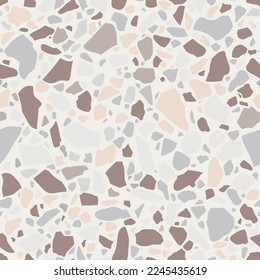 Brown terrazzo seamless texture. Floor tile, polished stone pattern. Marble surface. Vector abstract background with chaotic stains.