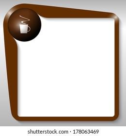 brown text box with cup of coffee