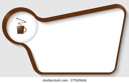 brown text box for insertion text with cup of coffee