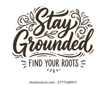 Brown text on white background with leafy designs