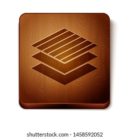 Brown Textile fabric roll icon isolated on white background. Roll, mat, rug, cloth, carpet or paper roll icon. Wooden square button. Vector Illustration