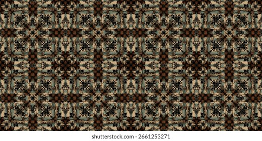 brown Textured Abstract Geometric Repeat Pattern. ornament background. Decorative wallpaper pattern. Abstract Woven Textile Pattern. Rustic Symmetrical Ethnic Print Design
