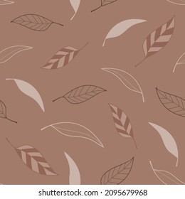 Brown Textured Modern Gum Leaf seamless pattern design